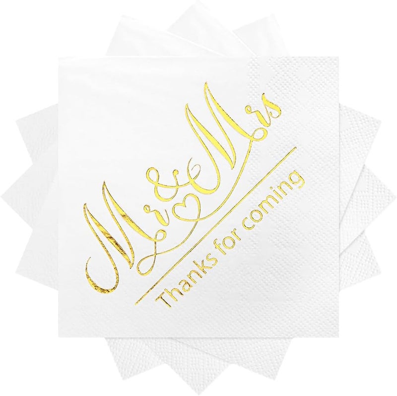 LiveBe 100 Pack of Paper Cocktail Napkins with Gold design，Formal Dinner, Anniversary, Wedding Napkins for Tables, Guestrooms, Restrooms(5 x 5 in，3-ply) (Gold 24) - Image 1